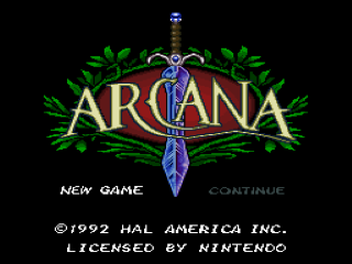 Arcana title screen for Super Nintendo